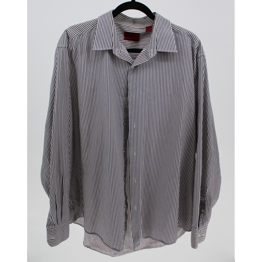 Alfani Fitted XXL $59 Black White Pinstripe Performance Button Front Dress Shirt - Picture 2 of 7